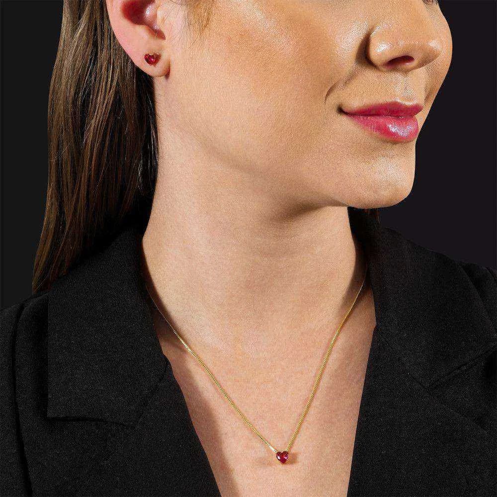 Conjunto Dourado de Coração Vermelho · Banhado a Ouro 18k