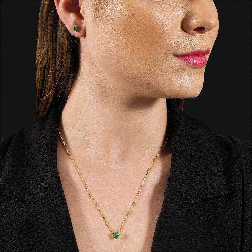 Conjunto Dourado de Coração Verde · Banhado a Ouro 18k