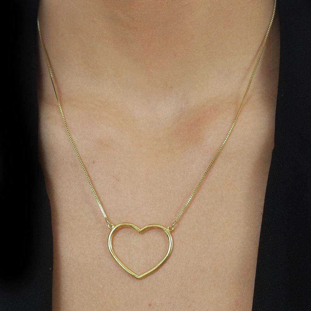 Colar Dourado de Coração Vazado Arco · Banhado a Ouro 18k