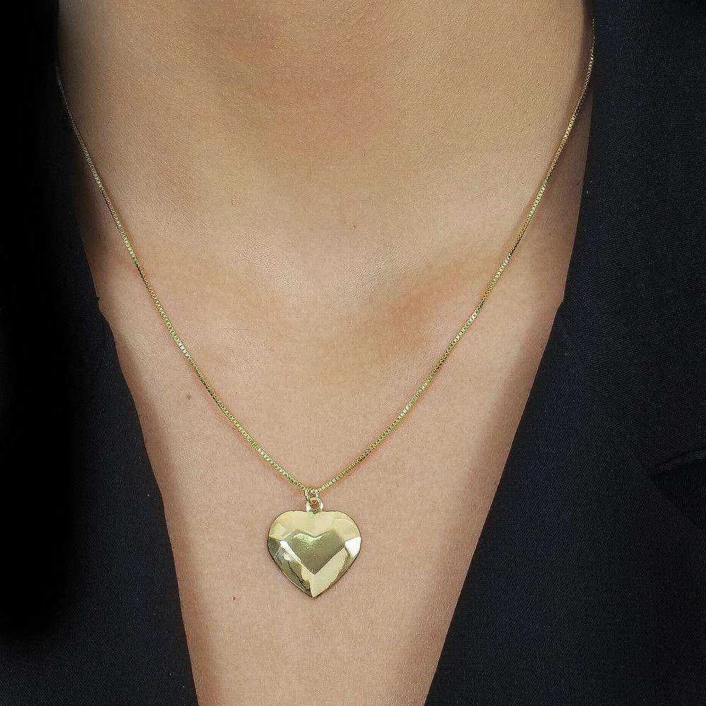 Colar Dourado de Coração Traços Retos · Banhado a Ouro 18k