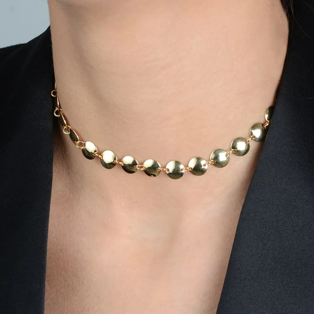 Chocker Dourada Esferas com Extensor · Banhado a Ouro 18k