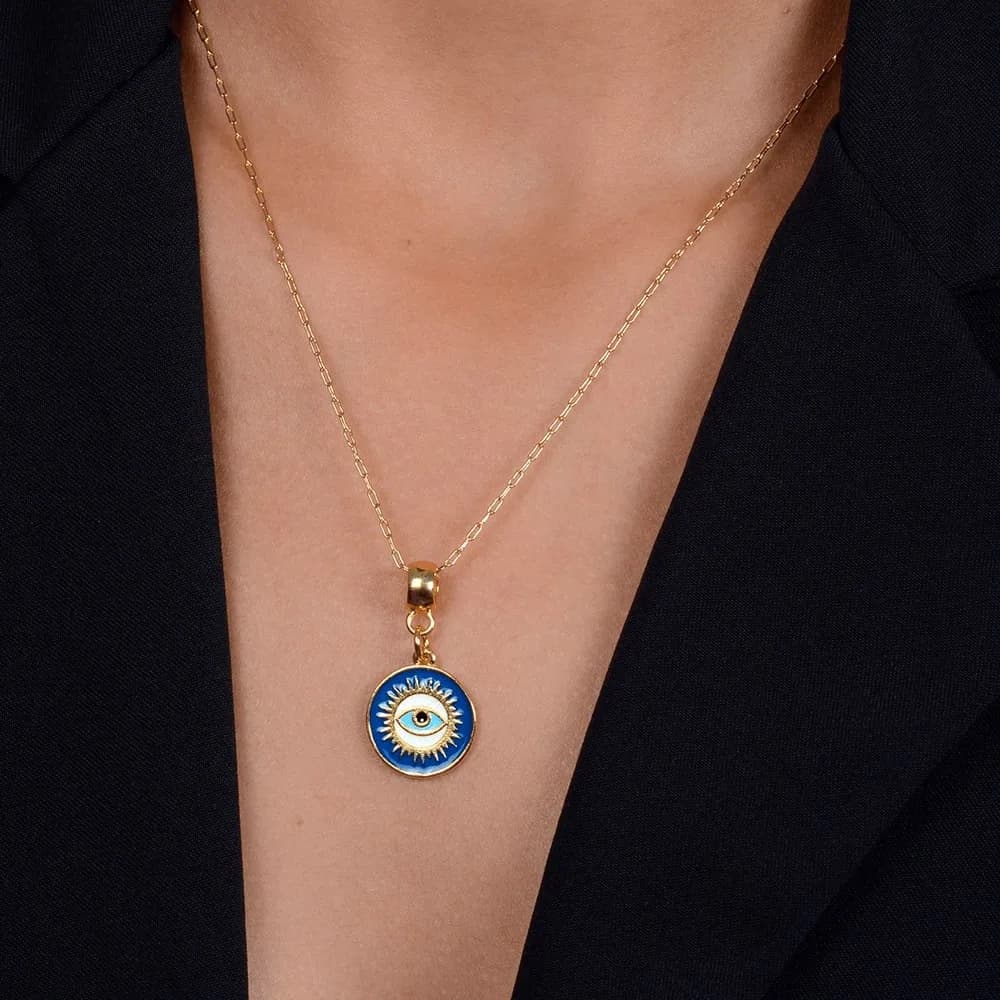 Colar Dourado Medalha Olho Grego · Banhado a Ouro 18k