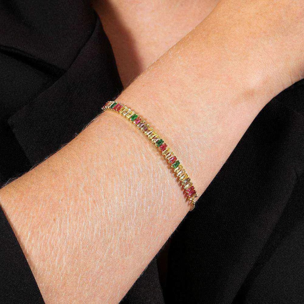 Pulseira Dourada de Pedras Coloridas · Banhado a Ouro 18k