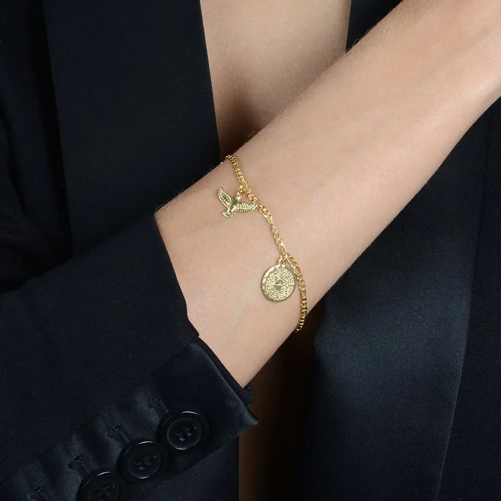 Pulseira Dourada Religiosa Pai Nosso e Espírito Santo · Banhado a Ouro 18k