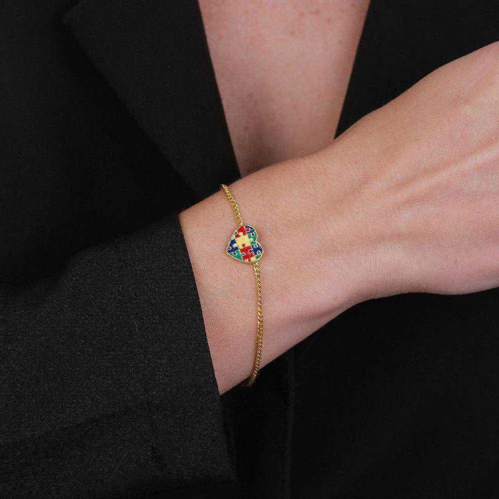 Pulseira Dourada Autismo Formato Coração · Banhado a Ouro 18k
